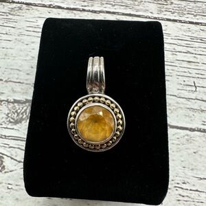 Silver and Gold Necklace with Yellow Gemstone